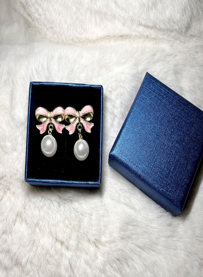 PINCHUAN 2pairs Gold bow Earrings Small Classic bow Stud Earrings Gold Bow Knot Earrings Pearl Earring Pink earring Drop Christmas Earring for Women-2pairs pink/B - Image 3